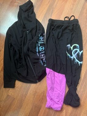 Kids Black & Purple Hoodie and Jogger Matching Set